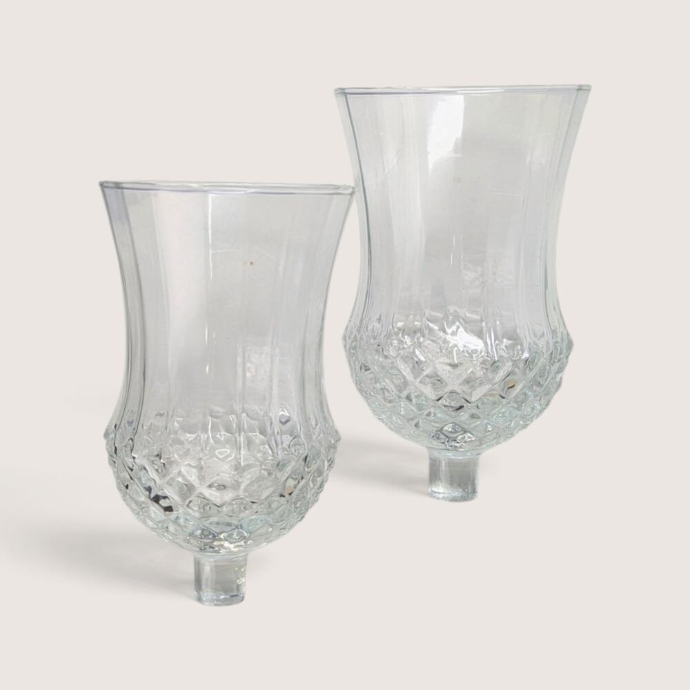 Vintage Clear Glass Peg Votive Holders | Pressed Glass Hurricane Pair